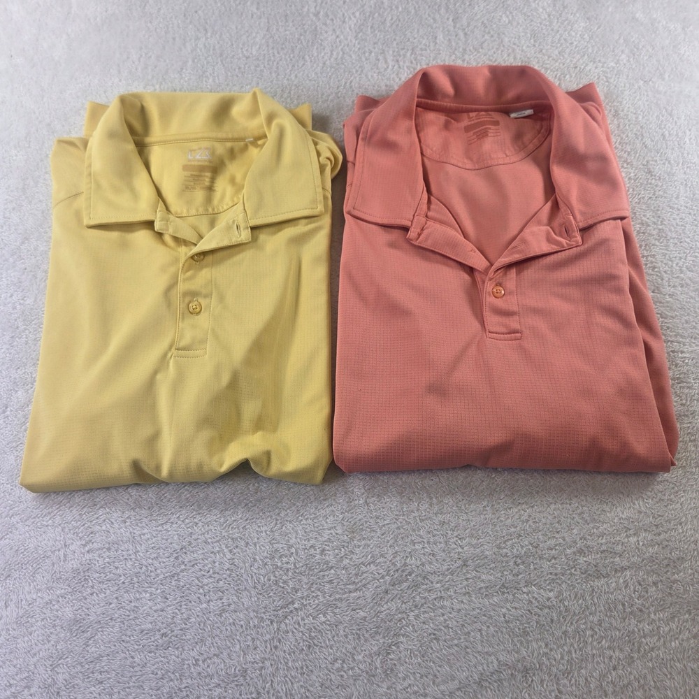 Cutter & Buck Mens XL DryTec Polo Shirts Bundle Yellow Coral Pink 2 Pack